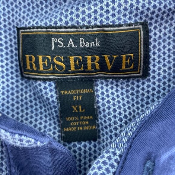 Jos A. Bank Reserve Mens  Fit Polo Shirt XL Pima Cotton Blue Short Sleeve 4064 - Picture 3 of 7